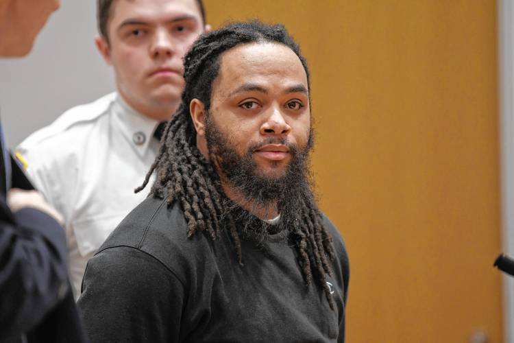 Qadree Hutchins, 29, of Springfield, stands in Franklin County Superior Court on Tuesday.
