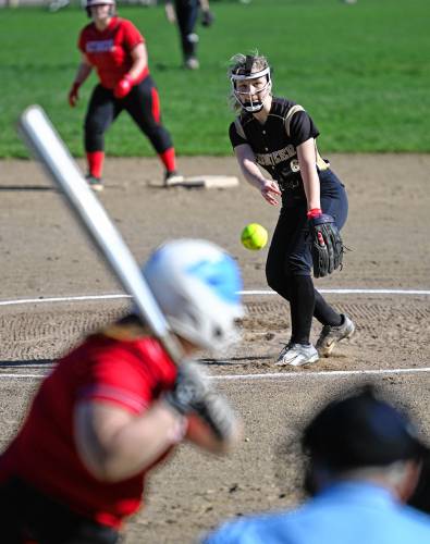 Jacobia Tyminski pitches for Pioneer against Athol in Northfield on Tuesday. 