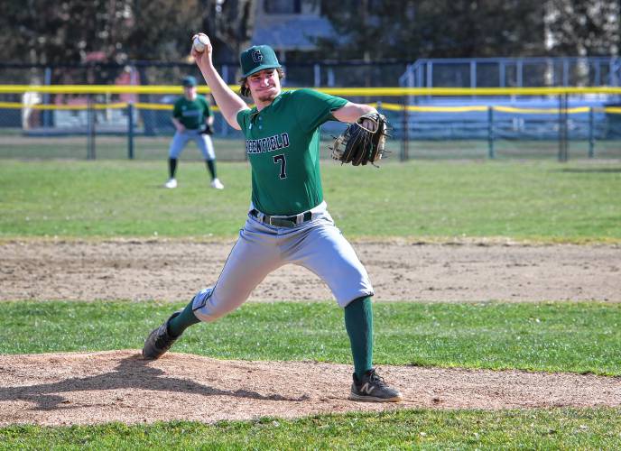 Greenfield’s Michael Pierce pitches  against Hopkins Academy at Veterans Field on Tuesday. 