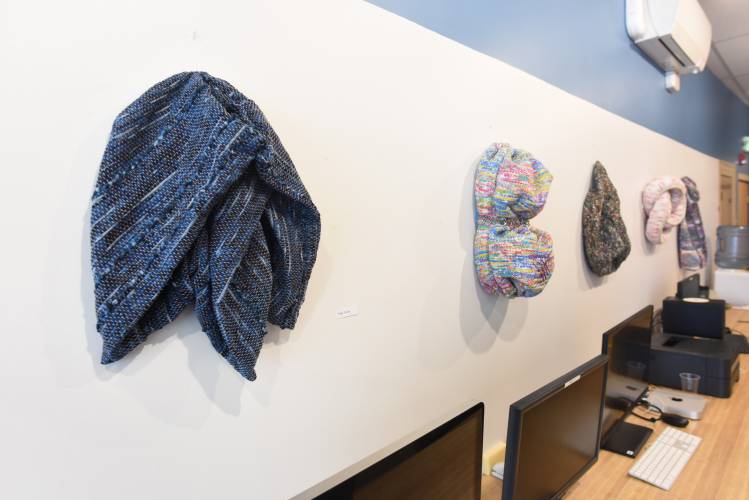 “Shapes in Space,” an art installation by Mary Frongillo, is on display at Greenfield Community Television offices on Main Street in Greenfield until March 29.
