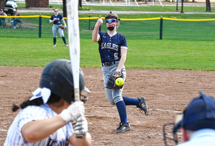 Franklin Tech’s Hannah Gilbert pitches against Blackstone Valley Tech during the Eagles’ 7-3 victory at Nancy Gifford Field in Turners Falls on Tuesday. 