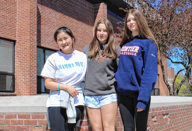 Frontier Regional School seventh graders Jimin Ahn, Araceli McCoy and Josie Silva are part of a group of students who have brought forward citizen’s petitions in each of the school district’s four towns seeking to lower the municipal voting age to 16 years old.