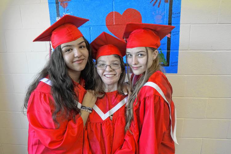 Mariam (left), Ally (center) and Destiny (right) learned to listen and talk through Clarke Schools for Hearing and Speech. All three graduated from Hampshire Regional High School on June 2.