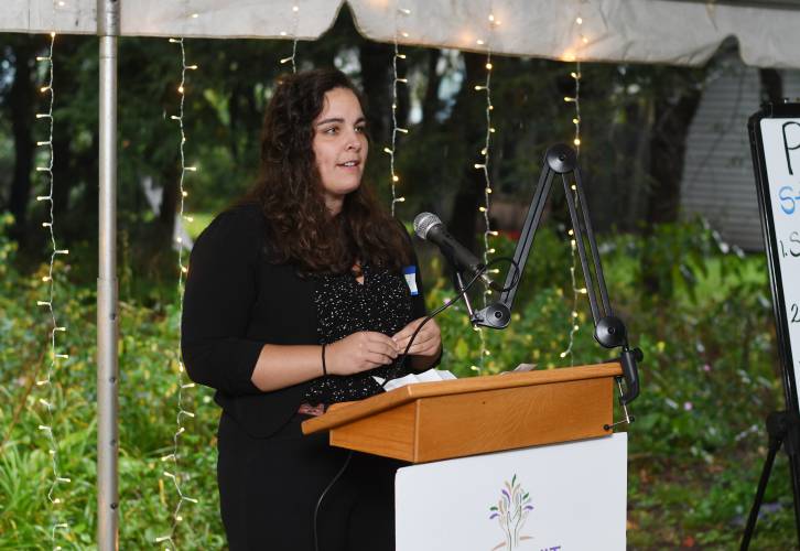 Amanda Sanderson, NELCWIT’s acting executive director, pictured speaking at an event in September 2023, said Thursday’s “Power to Persevere” event is an opportunity to celebrate everyone who supports the organization’s mission to eradicate sexual and domestic violence from its communities.