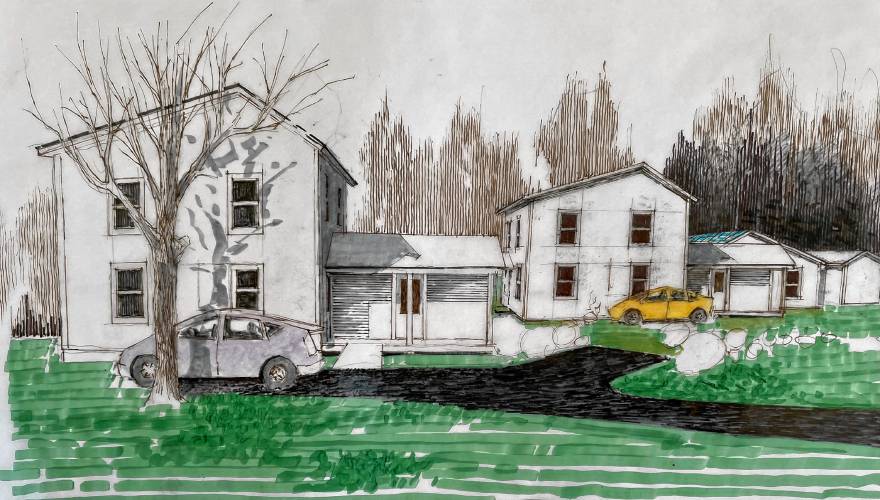 A watercolor rendering of the three single-family homes being built on Burts Pit Road in Northampton.