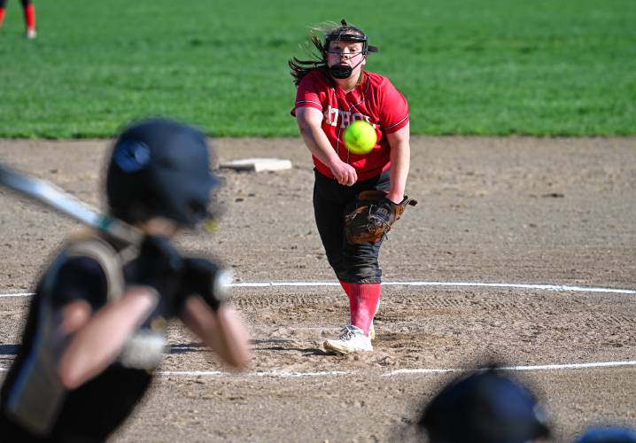 Athol’s Jaylynn Chapalonis pitches against Pioneer during the visiting Bears’ 6-4 victory in Northfield on Tuesday. 