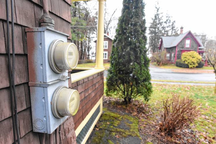 Utility meters on a Franklin County home. With a three-year contract about to expire, 14 Franklin County towns have entered into a new 24-month energy aggregation contract with Dynegy Energy Services.