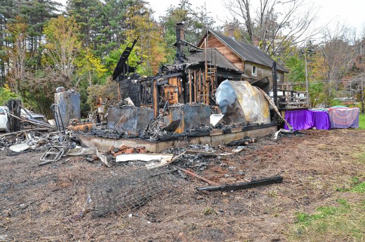 The remains of the garage at 3014 Shelburne Falls Road in Conway, pictured after the Oct. 14 fire. 