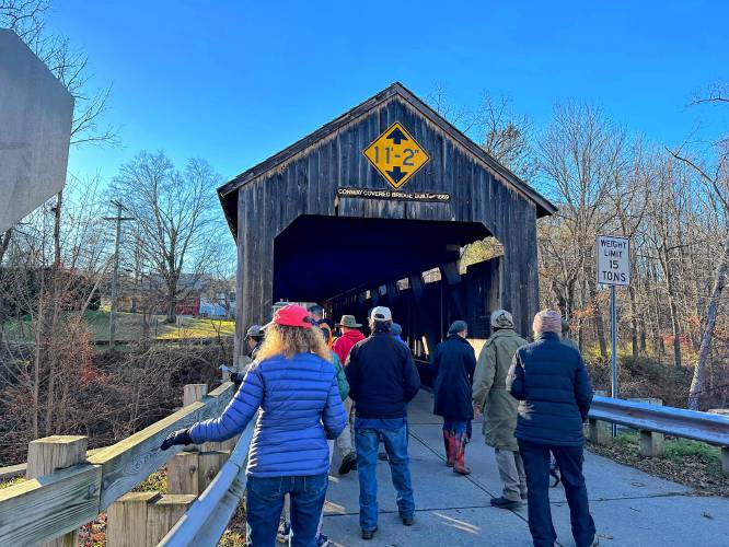 Ashfield and Conway residents gathered on Nov. 18 to take a tour of the South River watershed as the town of Conway undertakes a Municipal Vulnerability Preparedness (MVP) grant project to address flooding risks in the central village.