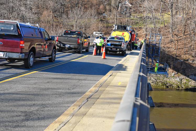 The White Bridge over the Connecticut River between Greenfield and Turners Falls is being reduced to one lane during the day for structural steel and concrete repairs.