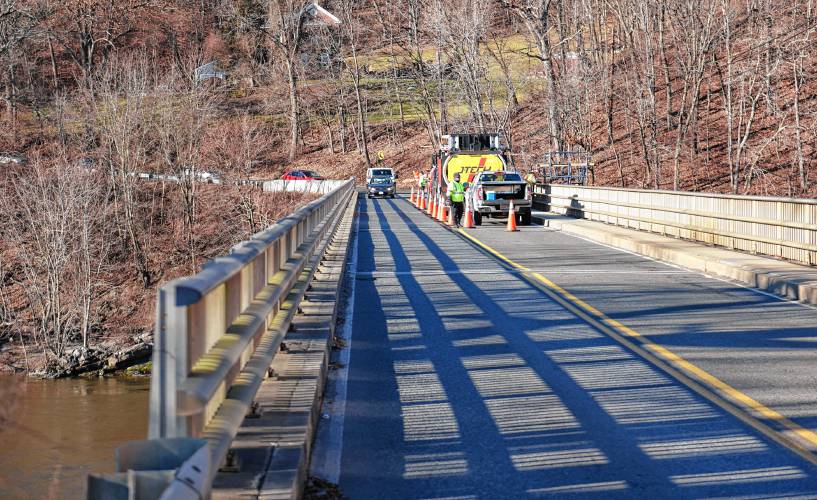 The White Bridge over the Connecticut River between Greenfield and Turners Falls is being reduced to one lane during the day for structural steel and concrete repairs.