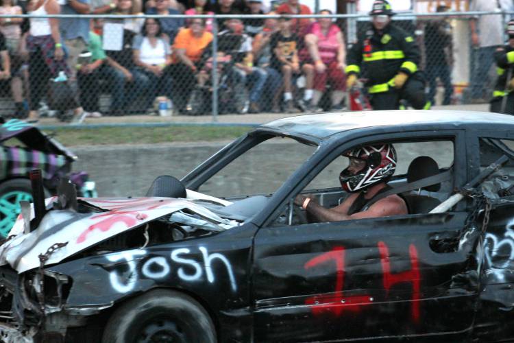 Ashfield resident Mike Sullivan participates in a demolition derby at the 2022 Franklin County Fair in Greenfield. The 174th annual fair will be held Thursday through Sunday.