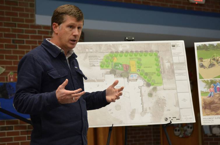 Berkshire Design Group Landscape Designer Doug Serrill presents designs for a new playground at Hillcrest Elementary School in October 2022. The project is moving forward thanks to $486,717 in Community Development Block Grant funding.