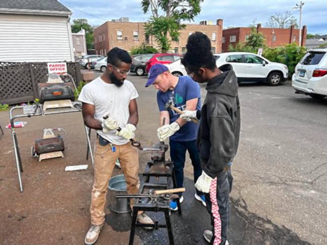Swords to Plowshares Northeast members will be on the New Salem Common from 11 a.m. to 1 p.m. on Saturday to show people how to forge gun parts into gardening tools and jewelry.