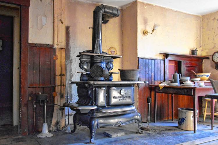 A cast-iron stove from 1905 still sits in the kitchen of The Evergreens, the house built in 1856 for Austin Dickinson and his wife, Susan.