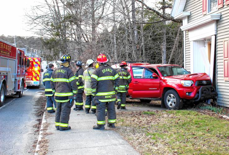 The Orange Fire Department responded to a report of a vehicle that struck a house on West River Street near Walnut Hill on Tuesday at 5:08 p.m. According to the Fire Department, the driver was able to get out of the truck on their own and was transported to Athol Hospital with non-life-threatening injuries. Damage to the home was found to be mostly cosmetic in nature.