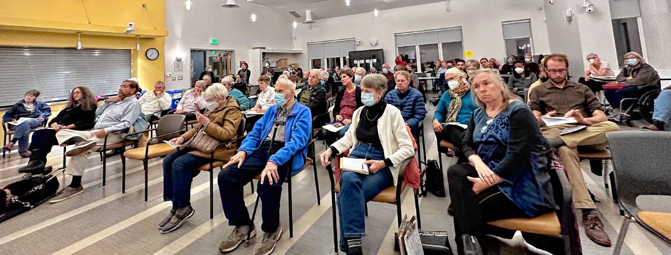 Residents attend a candidates’ forum on Tuesday at the John Zon Community Center in Greenfield ahead of the Nov. 7 election. The forum was organized by Progressive Blueprint for Greenfield, Franklin County Continuing the Political Revolution and the Greenfield People’s Budget.