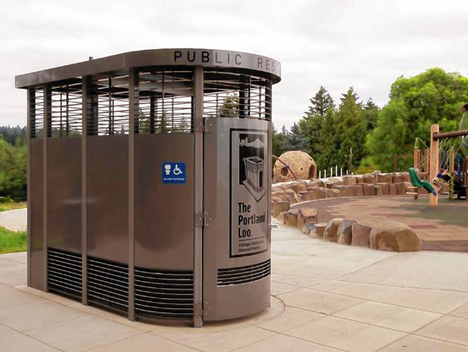 A Portland Loo, pictured here, will be installed at the southeast corner of the parking lot between Chapman and Davis streets in Greenfield.