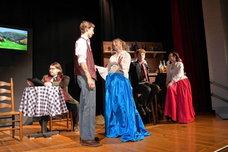 Mason Smith as Pablo Picasso and Patrice Moriarty as Germaine in a scene from Frontier Regional School’s production of “Picasso at the Lapin Agile.”