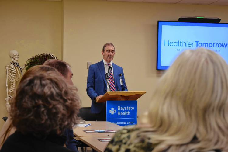 Andrew Arenstein, chief physician executive and chief academic officer at Baystate Health, talks about the hospital system’s $70 million fundraising campaign at Baystate Franklin Medical Center on Wednesday.