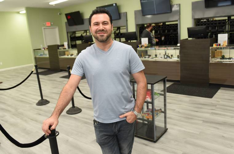 Leaf Joy owner Greg Faiziev, pictured at the Gill cannabis dispensary upon its opening in late July 2023. From August through September, Leaf Joy contributed $5,340 in revenue to the town, according to Town Administrator Ray Purington.
