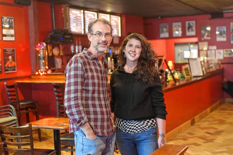 Mocha Maya’s owner Chris King and manager Careena Cormier, pictured in the coffee shop on Bridge Street in Shelburne Falls.