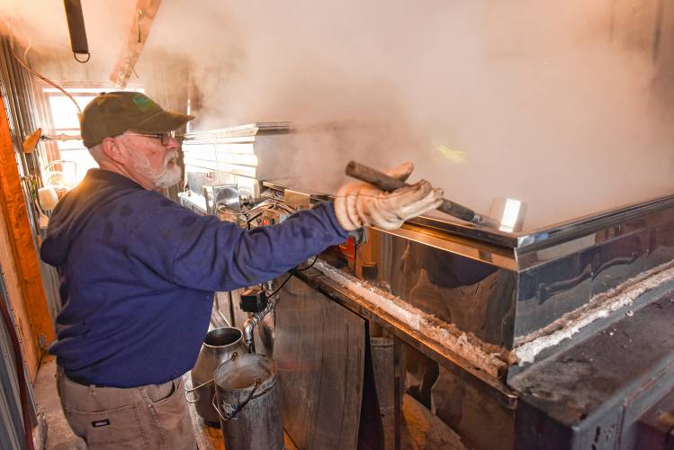 Howard Boyden of Boyden Bros. Maple in Conway boils down the latest haul of sap into maple products.