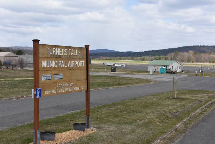 Turners Falls Municipal Airport, pictured in April 2020. Two articles related to the airport will be considered at Montague’s Special Town Meeting on Thursday.