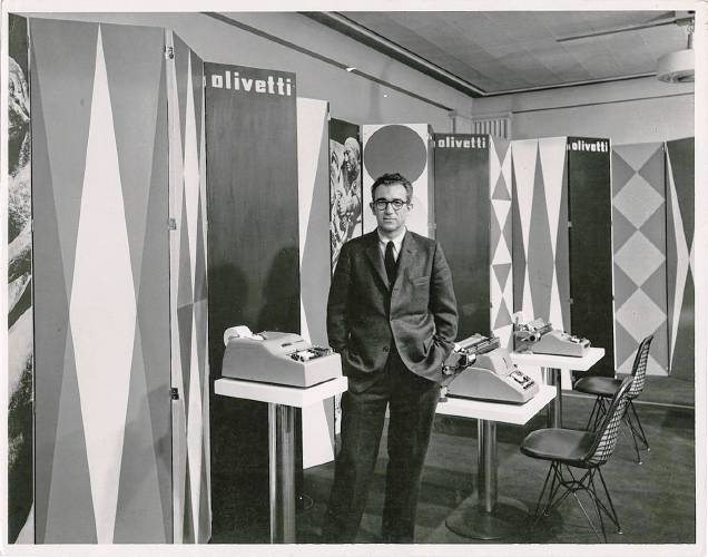 Leo Lionni in the Olivetti showroom in the mid-1950s. Despite no formal training in art or illustration, he created monumental changes in graphics and advertising.
