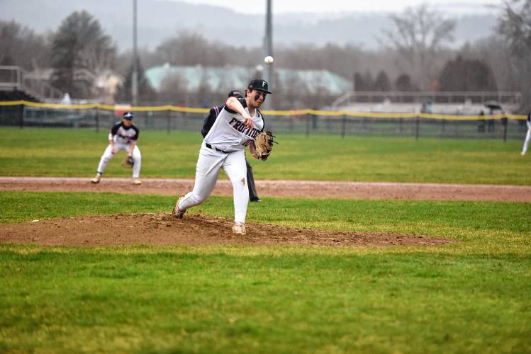 Frontier’s Tyler Cusson pitches against Pioneer on Wednesday in South Deerfield. 