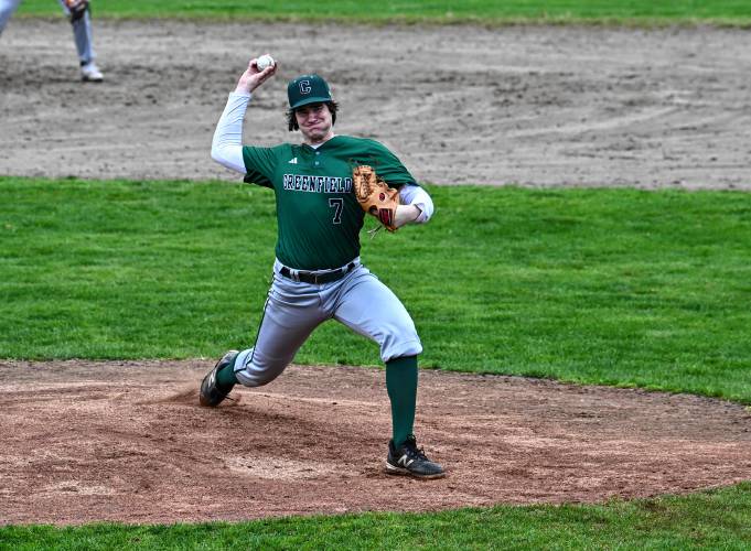 Greenfield’s Michael Pierce pitches against Frontier at Vets Field on Thursday. 