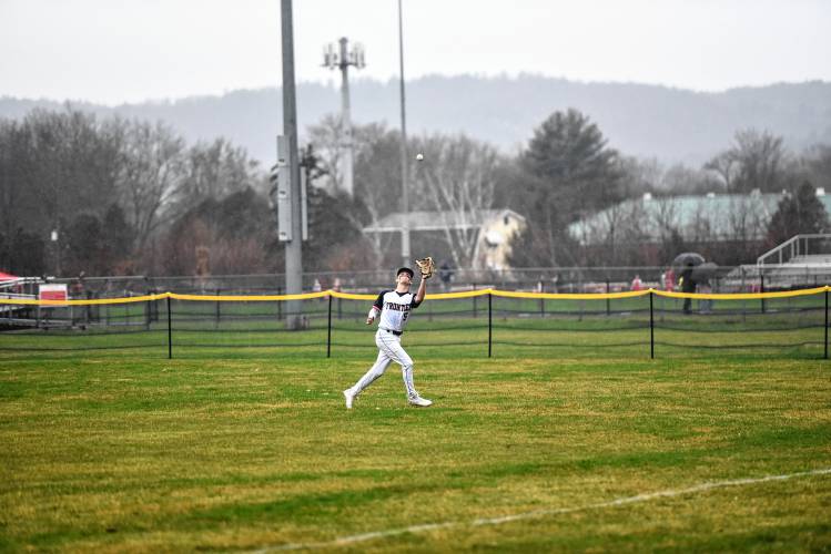Frontier’s Brady Poreda makes a catch in right field during a game against Pioneer on Wednesday in South Deerfield. 