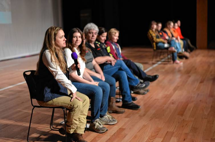 Lily Thompson talks about her career in the workforce to a group of students from Franklin County Technical School at the Ja’Duke Center for the Performing Arts in Montague on Friday.
