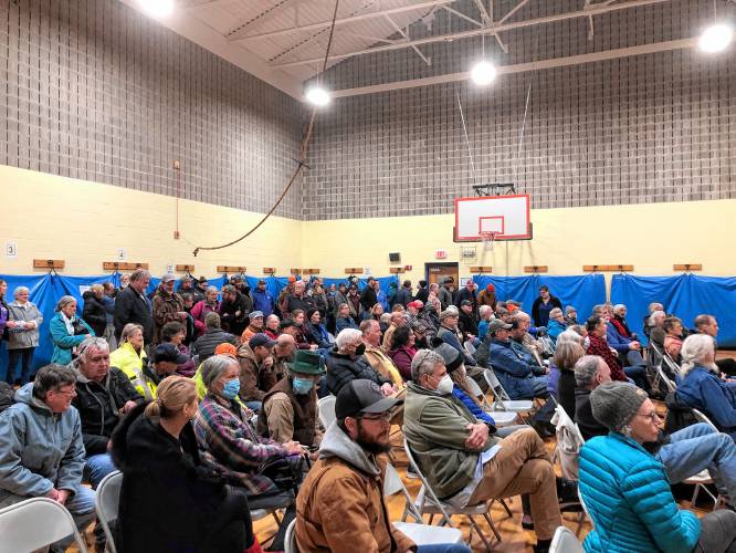 Colrain voters approved the sole article on Thursday’s Special Town Meeting warrant, on transferring money from the Highway Department wages account to a new account for contracted snow and ice removal services, after amending the figure to $40,000.
