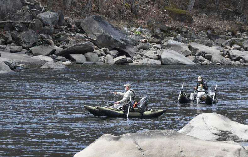 Two fishermen float down the Deerfield River in Shelburne. As advocates of the Deerfield River seek a National Wild and Scenic River designation for the waterway, several regional groups are now sponsoring a film tour to benefit the effort.