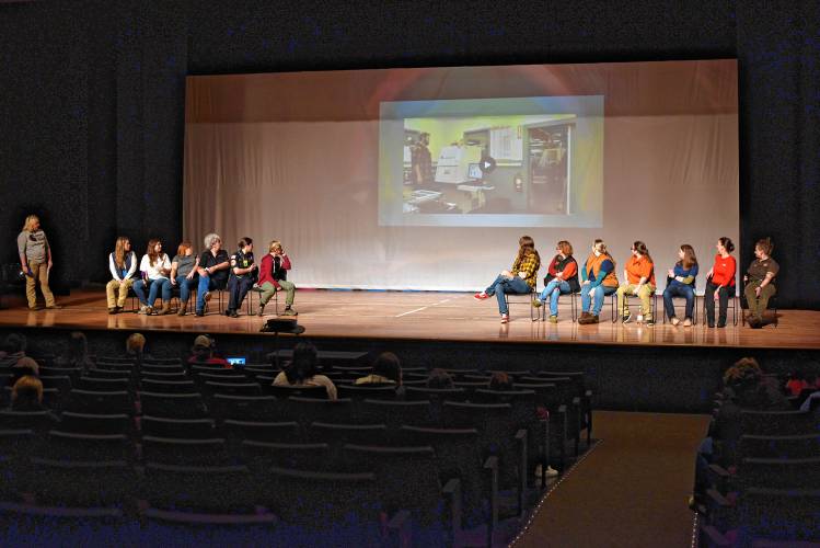 Short videos of the speakers preceded their talk about their vocation to a group of students from Franklin County Technical School at the Ja’Duke Center for the Performing Arts in Montague on Friday.