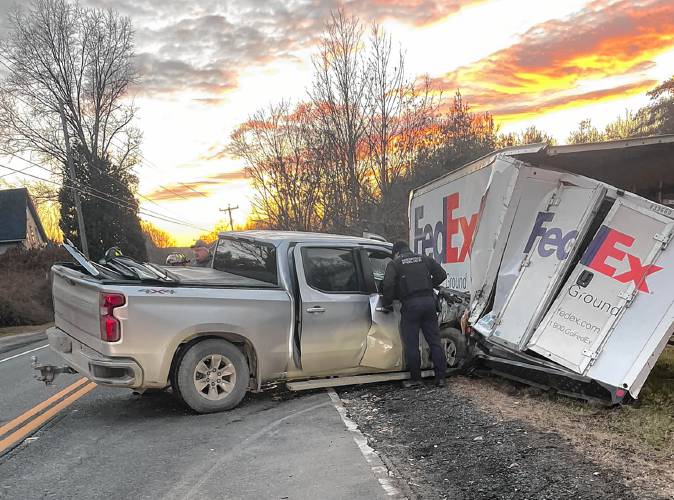 A man and woman were injured Thursday afternoon following a two-vehicle crash on Route 63 in Northfield involving a FedEx truck.