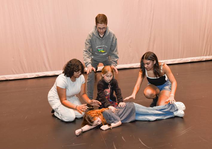Students rehearse a scene from “Frozen Jr.” at Ralph C. Mahar Regional School in Orange.