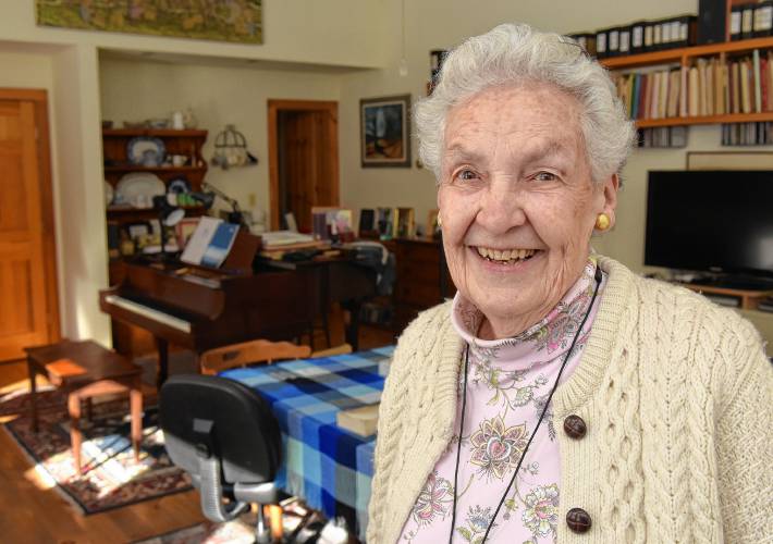 Composer Alice Parker, pictured in the studio section of her Hawley home in 2016, has died at the age of 98.
