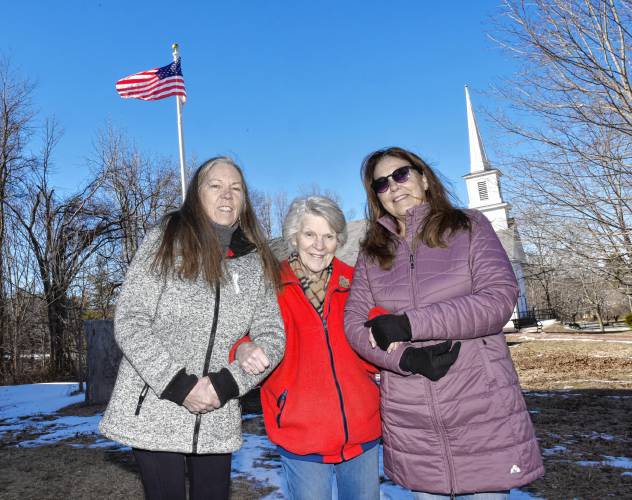 TaMara Conde, Lori Lunn and Susan Reilly of the New Salem Veterans Memorial Committee in front of Veterans Park.