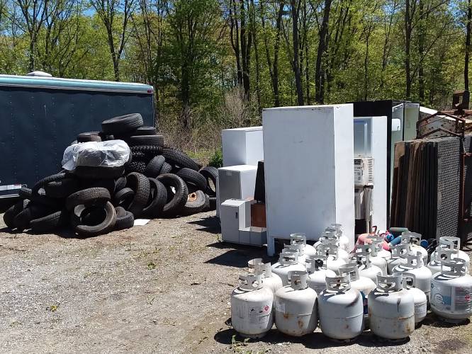 Bulky items, including tires, propane gas tanks and appliances, that were collected at a previous “Clean Sweep” Bulky Waste Recycling Day in Northfield in 2019.