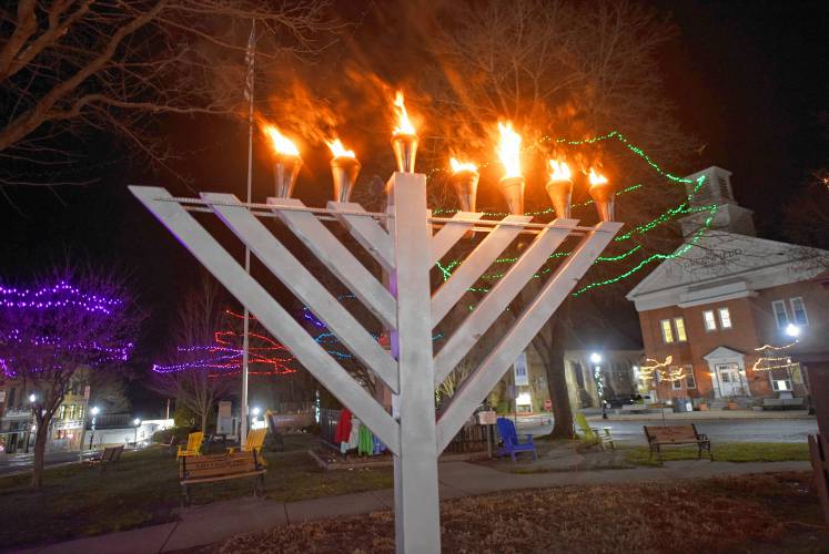 The menorah on the Greenfield Common earlier this month.