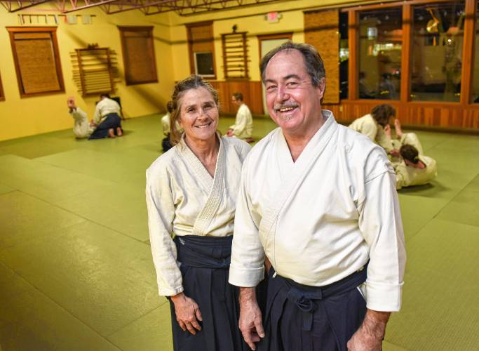 Kathy and Dave Stier, co-owners of Green River Aikido in Greenfield. Dave Stier recently achieved the rank of nanadan, or seventh dan, after 40 years in the discipline.