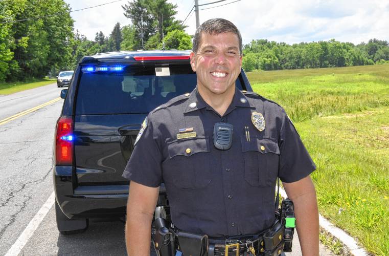 The Wednesday, March 13 community lunch at Town Hall will be paired with a meet and greet with Bernardston Police Chief James Palmeri, pictured in June 2022. Bernardston provides policing services to Leyden through an inter-municipal agreement.