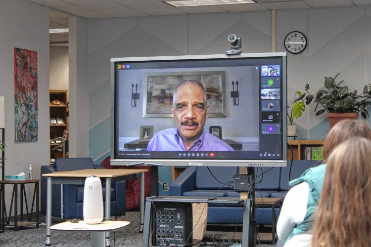 Former U.S. Attorney General Eric Holder, who served under President Barack Obama, spoke with Frontier Regional School students about voting rights, his experience on the job and the state of the country’s democracy on Wednesday.