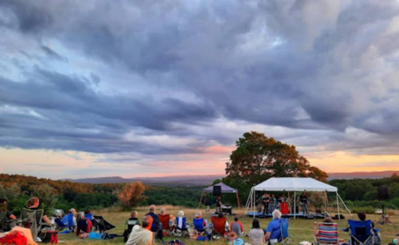 Bombay Rickey performs at Antenna Cloud Farm’s Gill hilltop in 2022. Antenna Cloud Farm is one of the recipients of funding from the Montague Cultural Council.