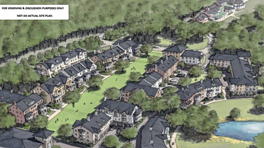 This schematic shows what the redevelopment of Juggler Meadow, the estate built for late Yankee Candle founder Michael J. Kittredge II, might look like if it comes to fruition. It was presented by Joshua Wallack, development manager for the Juggler Meadow Estate, at a Wednesday night meeting that drew hundreds of residents.