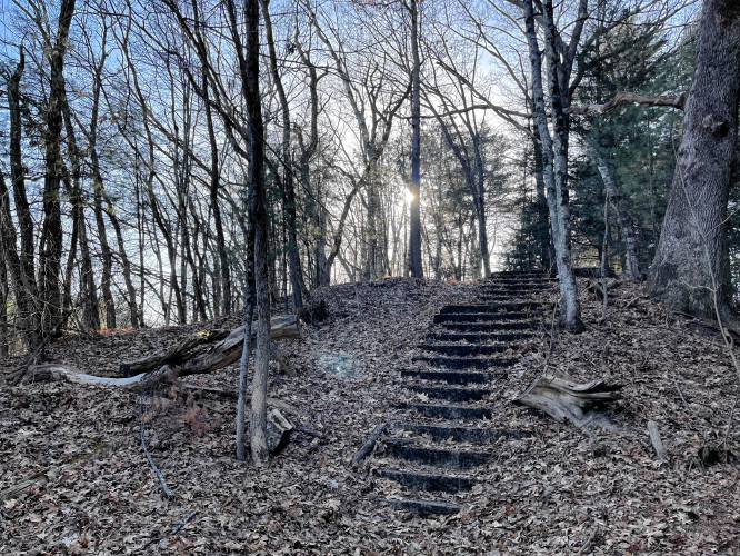 These steps lead to the Lake Pleasant dance pavilion built in the 1880s. It burned down in the 1907 fire.