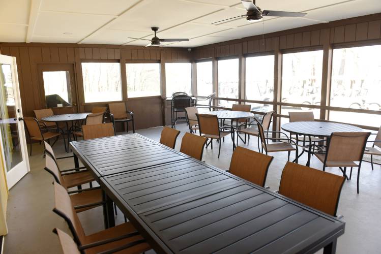 The renovated enclosed porch at Thomas Memorial Golf & Country Club in Turners Falls.