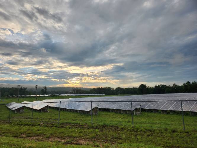 A field of solar panels off Daniel Shays Highway (Route 202) in Orange. Joining several neighboring communities, Whately’s Selectboard has signaled its support to write a letter to the Legislature advocating for legislation that could allow municipalities more control over solar energy facilities.